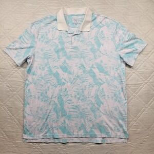 Tackle & Tides light blue tropical leaf print Polo Shirt size XXL